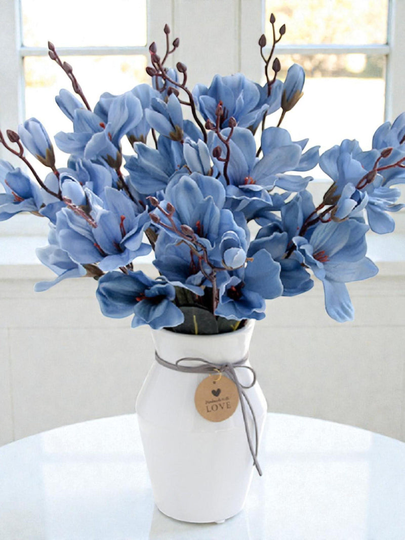 Artificial Magnolia Flower Bouquet, 20 Heads Real Touch Faux Silk Magnolia Stems, 17in Magnolia Branch for Table Vase, Wedding Decor, Gift silk flower