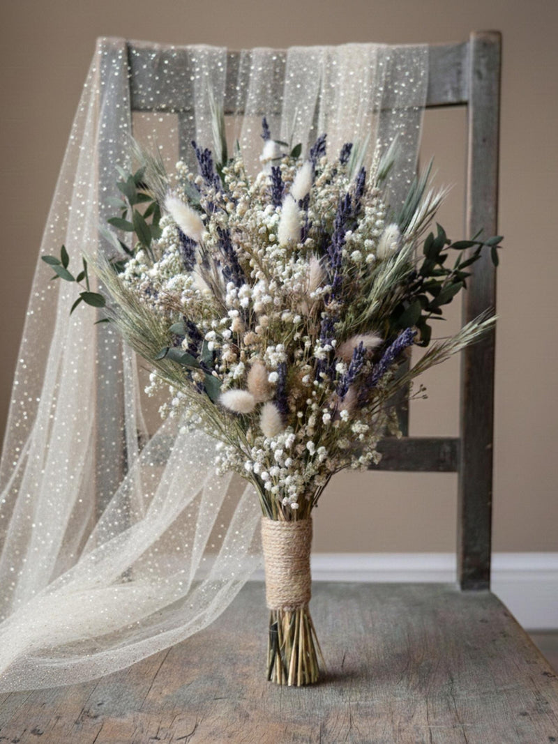 Lavender Dried Flower Wedding Bouquet, Blush Pink Floral Bridal Bouquet Bouquet