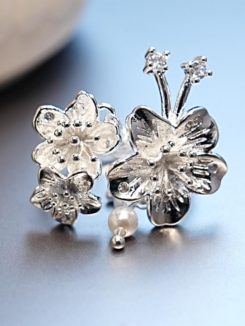 Flowerful Silvered Ring, Dainty Statement for Women, Asymmetric Layered Blossoms, Birthday Flowering Gift FLOWER DELIVERY