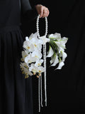 Elegant White Phalaenopsis & Calla Lily Bridal Bouquet with Pearl Chain Handle Bouquet