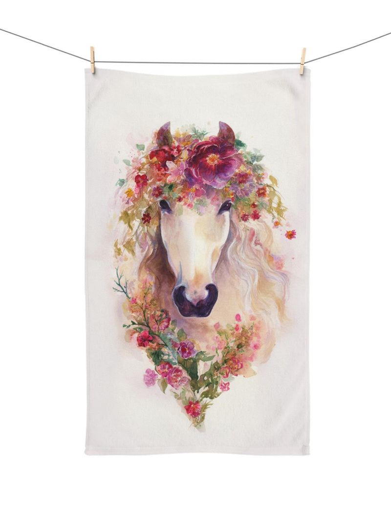 White Horse Flower Hand Towel Watercolor Flowers Home Decor Kitchen Gift Idea House Warming Gift New Home Owner Xmas Gift Mom Gift Idea house warming flower