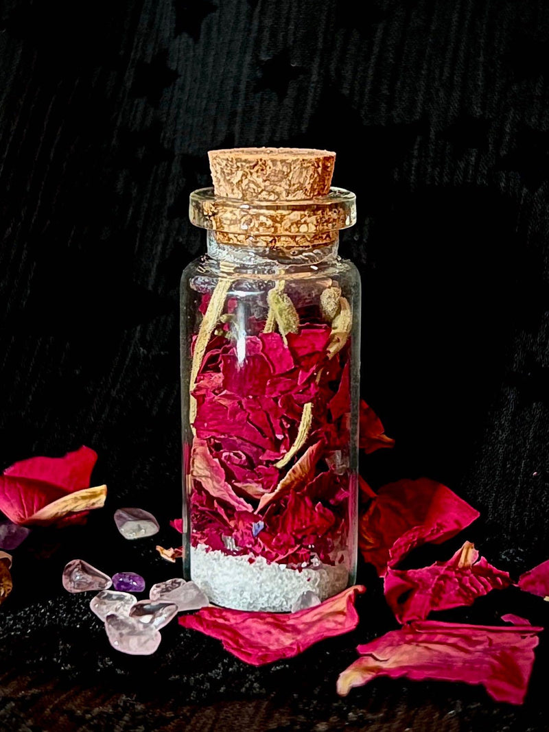 Love Charm Jar | Crystal and Herb Jar for Self-Love, Romance, Positive Energy | Witchy Spell Love Romance Flower