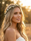 Dried Flower Crown with Eucalyptus and Gypsophila. Boho Wedding Hair Wreath. Green Floral Headpiece for Bride, Bridesmaid or flower girls wedding flower