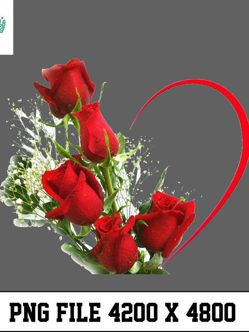 Red Rose Bouquet Clipart, Valentine Heart PNG, Romantic Floral Digital Download, Rose PNG for Cards, Wedding Invitation, Scrapbook, Stickers Love Romance Flower
