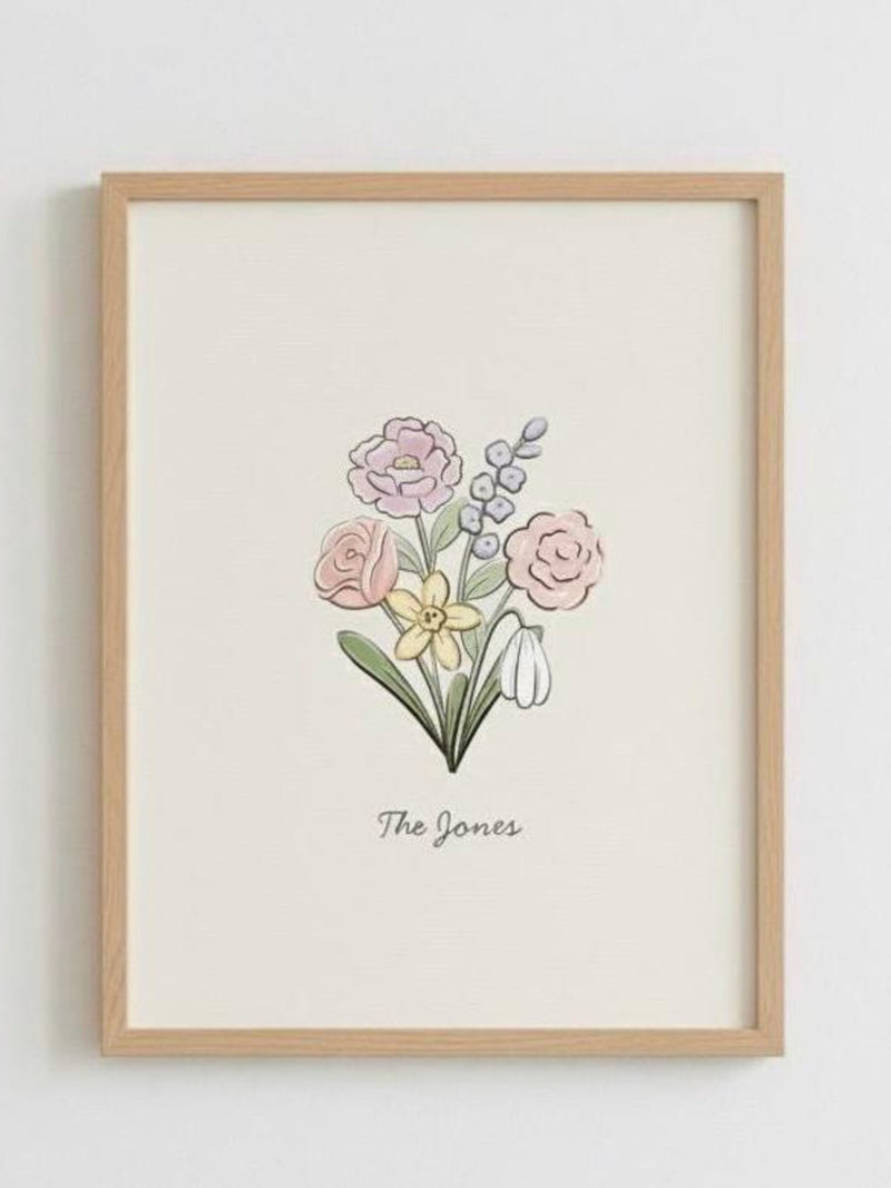 Custom Airy Birth Flower Bouquet Digital Art | Personalized Family Flower Print | Gift for Her | Birthday Month Flower Arrangement birthday flower