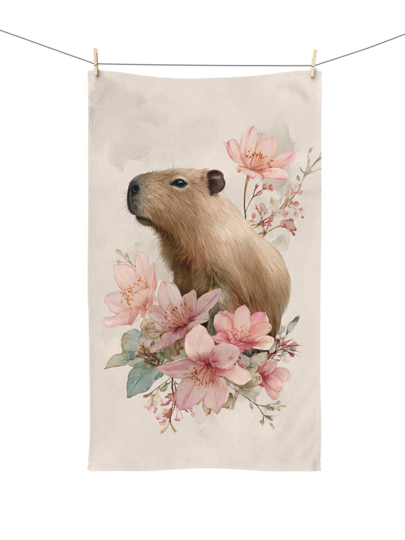 Pink Flowers Capybara Hand Towel Pink Flower Home Decor Capybara House Warming Gift New Home Owner Xmas Gift Mom Gift Idea  Gift Basket Idea house warming flower