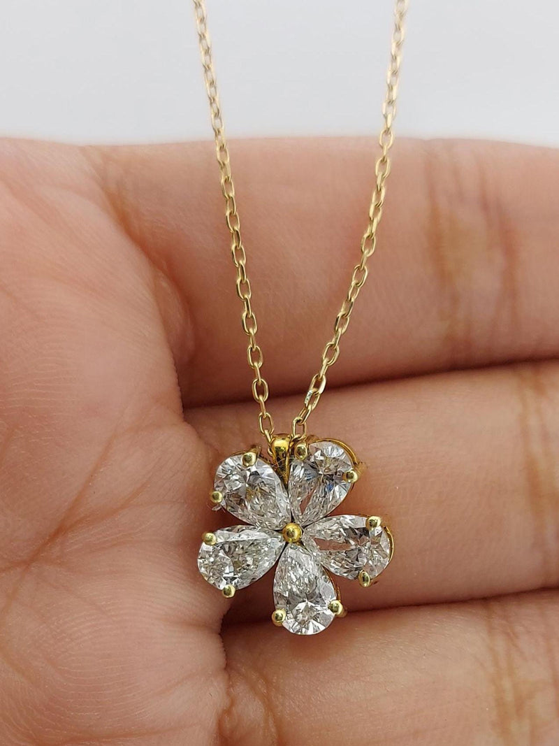 1.25ct Pear Shape Lab Diamond Flower Necklace, Solitaire Diamond Necklace, Solid Gold Jewelry, Flower Pendant, Perfect gift for her ANNIVERSARY