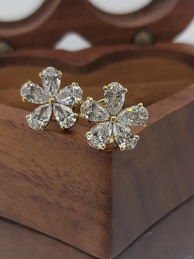 14k Gold Pear cut Flower Diamond Earrings , Lab Diamond Studs, Lab Grown Diamond, Solid Gold Studs, Flower Earrings, Perfect Gift birthday flower