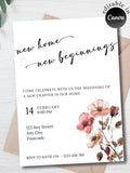 Housewarming Party Invitation | New Home New Beginnings Invite | Canva Template | E Invite | Fully Editable | Floral Housewarming Invite house warming flower