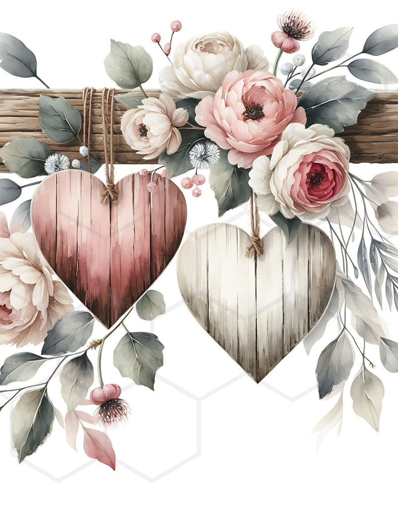 Romantic Watercolor Floral Heart Clipart Rustic Wood Hearts Clip Art Digital Download Valentines Day Clipart Floral Bouquet JPG Illustration Love Romance Flower