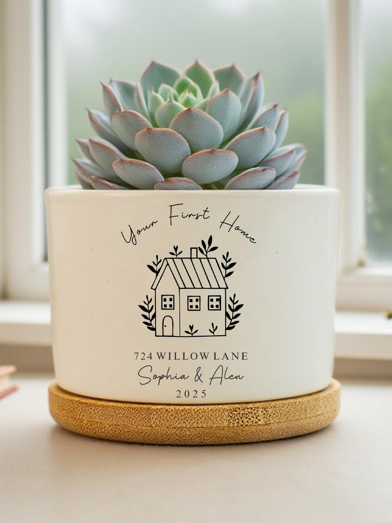 Personalised First Home Gift,Plant Pot for New Home Occasion,Housewarming Gift For Couple,Moving In Gift for Friend,New Home Owners Gift house warming flower
