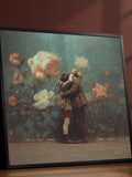 Floral Mural Couple Hug Canvas Art, Romantic Embrace Print Love Romance Flower