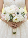 Bridal Bridesmaids Prom Bouquet Artificial Peonies White Blush Roses Succulents: Add Corsage Boutonniere Bouquet