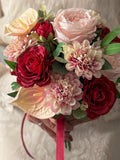 Red pink bridal bouquet bouquet, burgundy silk flower bunch, faux wedding flowers arrangement, ranunculus bridal bouquet, unique bridal gift silk flower