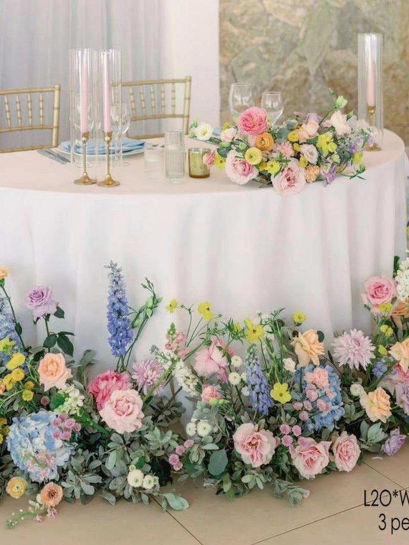 Pastel wildflowers Vibrant Wedding aisle Arrangement Centerpiece sweetheart table, ground arch row flowers wedding flower