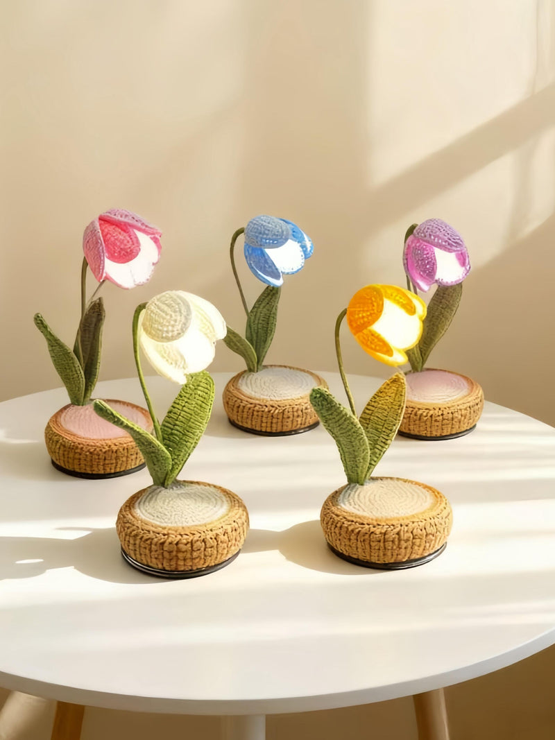 Crochet Tulip Bouquet, Handmade Knitted Tulip Lamp Decor, LED Flower Gift for ValentineÕs Day, MotherÕs Day, Birthday, Graduation birthday flower