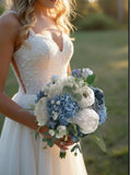 Classic Blue Hydrangea Wedding Flowers With White Peony & Eucalyptus Bridal Bouquet wedding flower