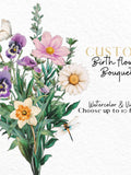 Custom Birth Month Flower Bouquet | Watercolor Tattoo | Personalized Family Kids Grandma Birth Flowers | Gift Mothers Day | DIGITAL DESIGN silk flower
