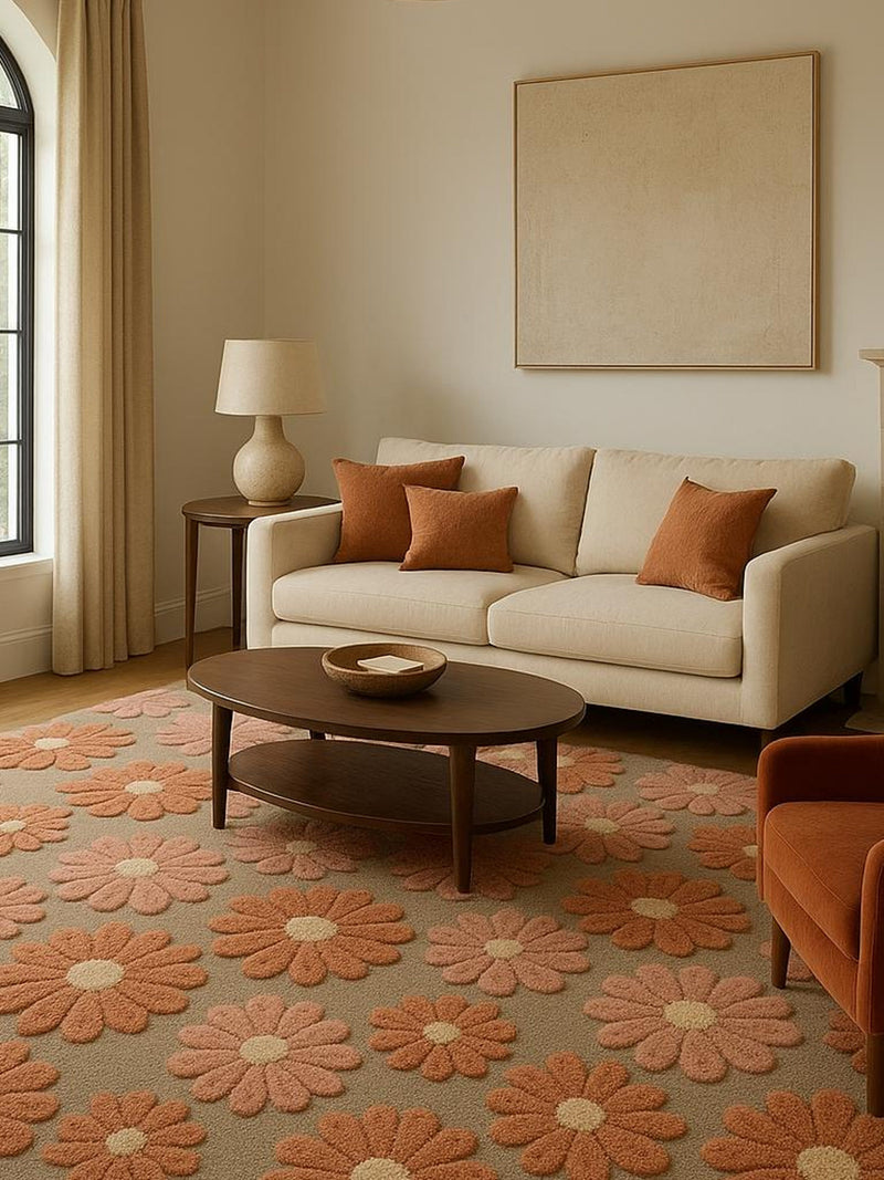 Vintage-Inspired Floral Rug | Hand-Tufted Daisy Blossom Rug for Living Room, Bedroom, and Dining Area house warming flower