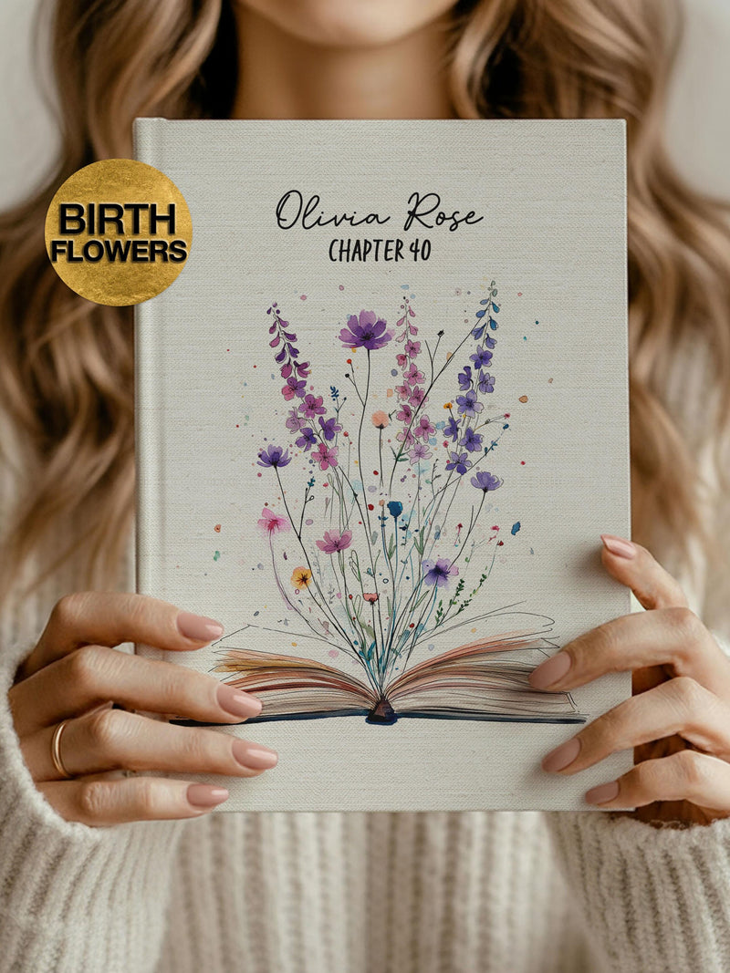 Personalized Birth Flower Journal Floral Notebook Chapter Journal Birthday Journal July Birthflower Gift Birthday Guest Book Lover Gift birthday flower