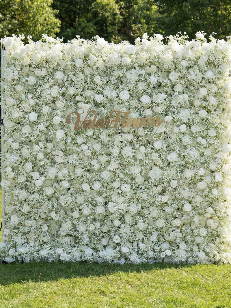 White Rose & Baby's Breath Artificial Floral Wall Backdrop ANNIVERSARY