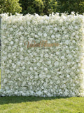White Rose & Baby's Breath Artificial Floral Wall Backdrop ANNIVERSARY