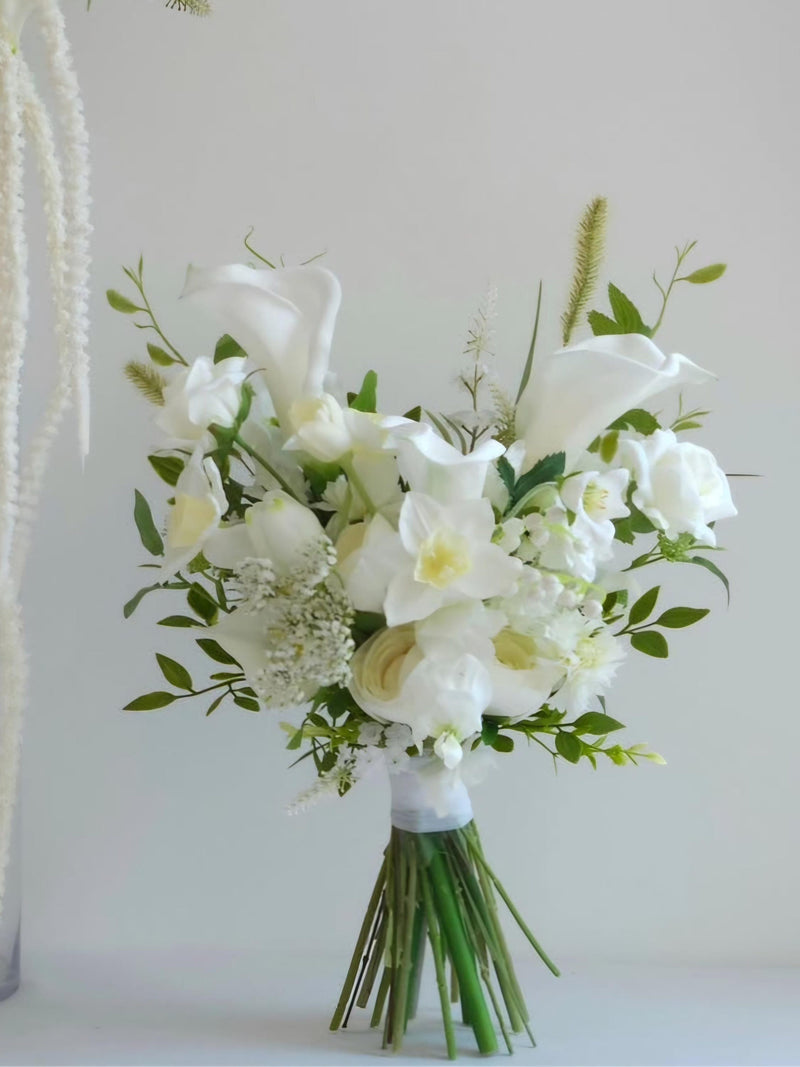 Calla Lily Cosmos Classic Wedding Bouquet | Real Touch Silk Garden Roses Bouquet