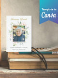 Floral Memorial Keepsake Card | Prayer Card (Canva Template, Digital Download, 3.5x5) | Floral Cross sympathy flower