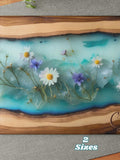Charcuterie Flower Glass Cutting Board Personalized, Aqua Resin River Wildflower Design #2, Kitchen Decor Housewarming Wedding gift homeware house warming flower
