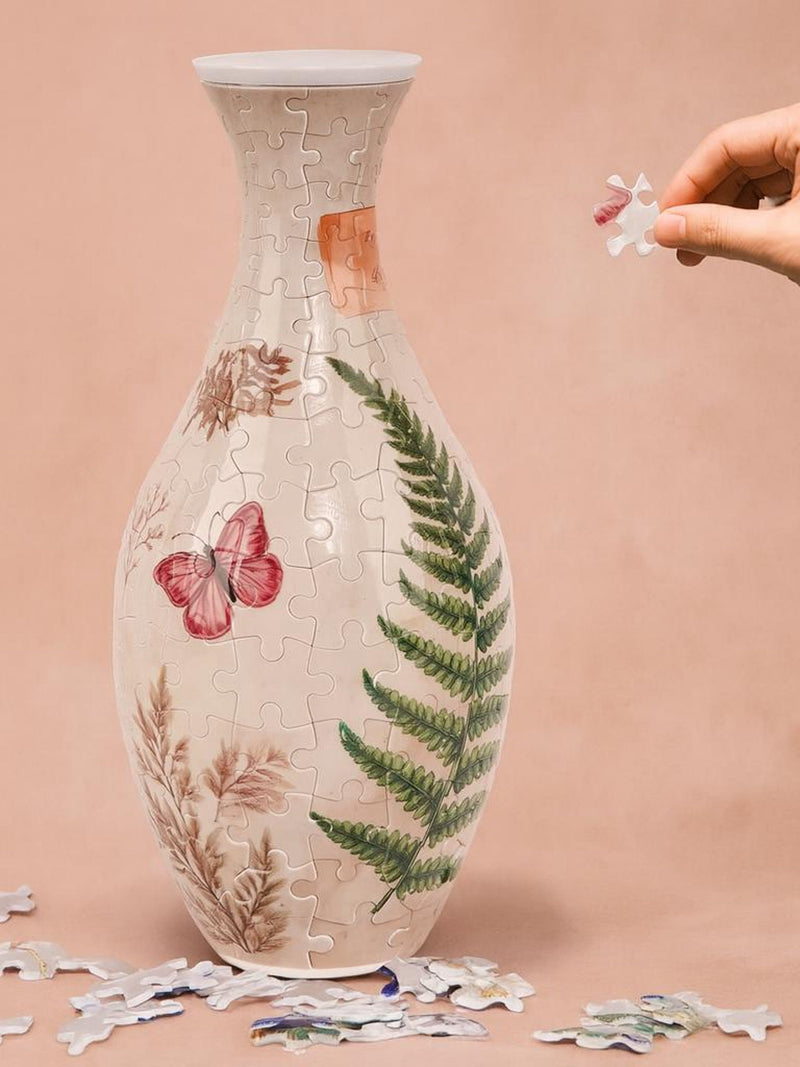 3D Delicate Red Butterfly Puzzle Vase, 160 pieces DIY Flower Jigsaw Vase, Unique Home Decoration, House Warming Gift, Fun Craft Gift for Kid house warming flower