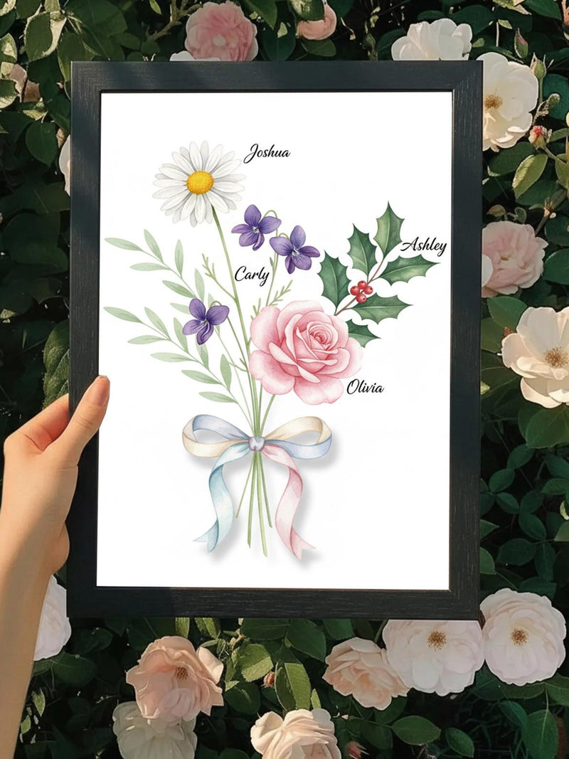 Personalized Family Birth Flower Print | Custom Watercolor Birth Month Bouquet | Custom Illustration Minimalist Digital Art | Birthday Gift birthday flower