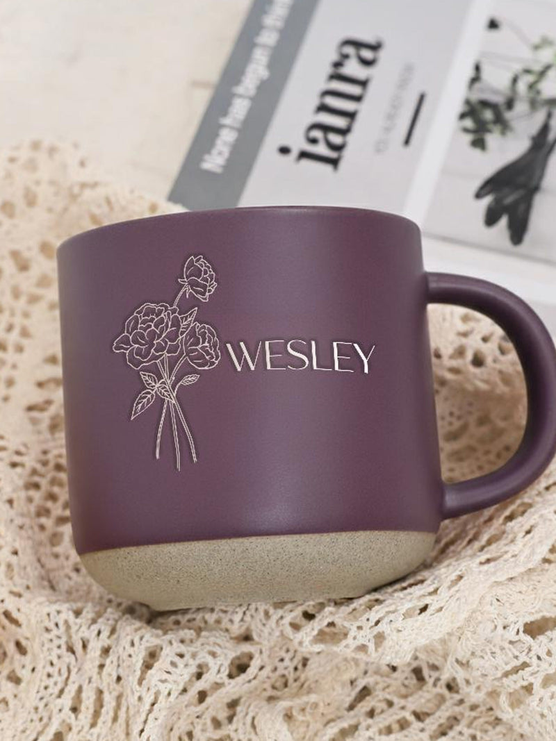Engraved Birth Flower Coffee Mug: Personalized Floral Gift for Mom/Grandma/Her ANNIVERSARY