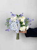 Blue and White Silk Wedding Bouquet, Boho Bridal Flowers wedding flower