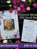 DIY Memorial Seed Packet Favors - Custom Purple Butterflies Celebration of Life Remembrance Gifts Eco-Friendly Funeral Keepsakes sympathy flower