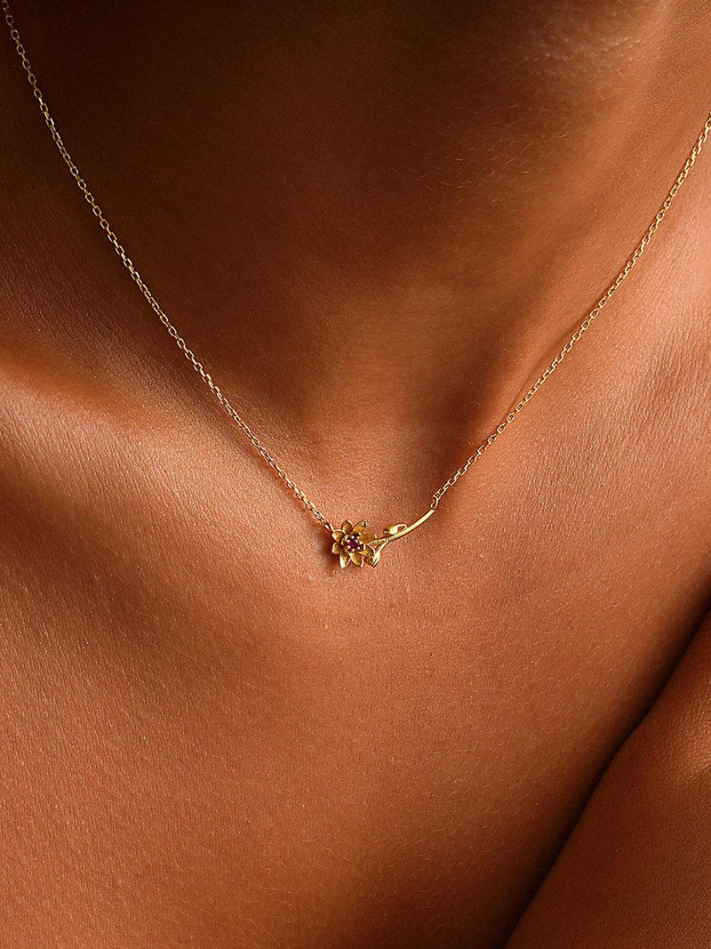 Birth flower gold necklace: April Birthflower Pendant, Christmas gifts, mothers day gift, birthday gifts birthday flower