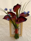Minimalist Burgundy Fan Shape Calla Lily & Blue Bridal Bouquet Bridesmaid Bouquets Bouquet