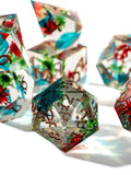Flower Field DnD Dice Set, Gorgeous Dungeons and Dragons Dice Set for dnd Gifts, Black dice, Flowers Inside! FLOWER DELIVERY