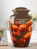 Personalized Flower Urn, Poppy Flower Cremation Urn for Ashes, Funeral Urn, Floral Memorial Urn, Sympathy Gift, Urn for Burial, Brown Urn sympathy flower