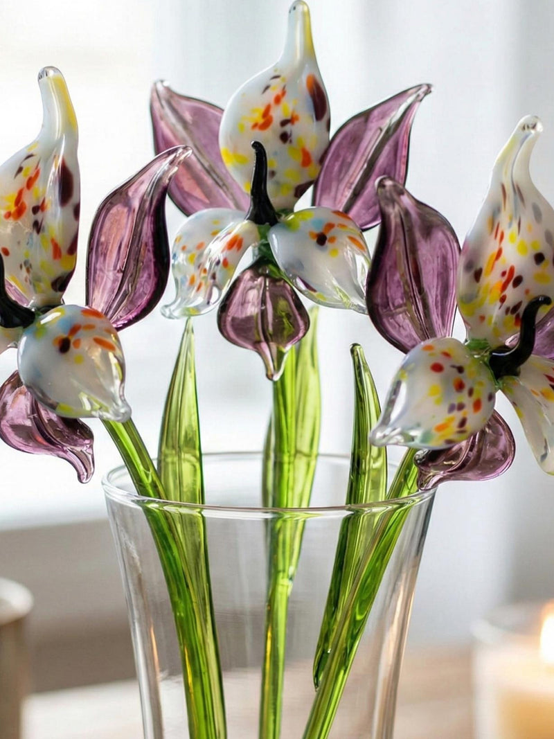 Purple Glass Orchid Flower, Purple Glass Flowers Easter Gift - Handblown Glass Orchid Stem Ð Gift for Mothers Day & Anniversaries ANNIVERSARY