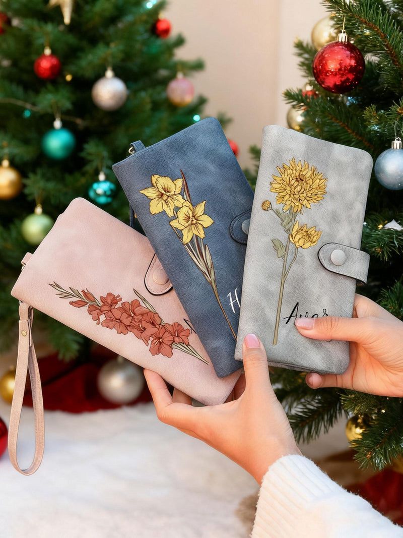Custom Name Floral Women's Wallet Ñ Birth Month Flower Wristlet for Mom Grandma, Mother's Day or Christmas Gift_Gift For Her birthday flower