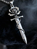 Guardian of Love - Rose Sword Necklace - Gothic Vow Dagger Pendant Unisex Gift Love Romance Flower