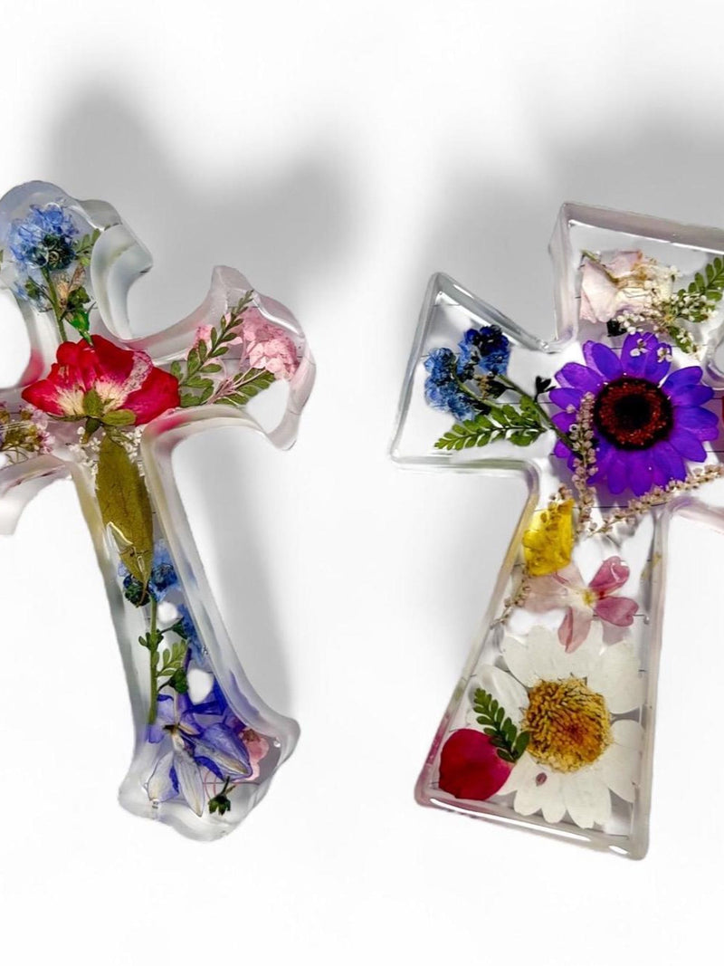 Pressed Flower Resin Cross Ð Memorial Paperweight | Standing or Lying Style | Handmade with Real Pressed Flowers | Funeral Flowers sympathy flower