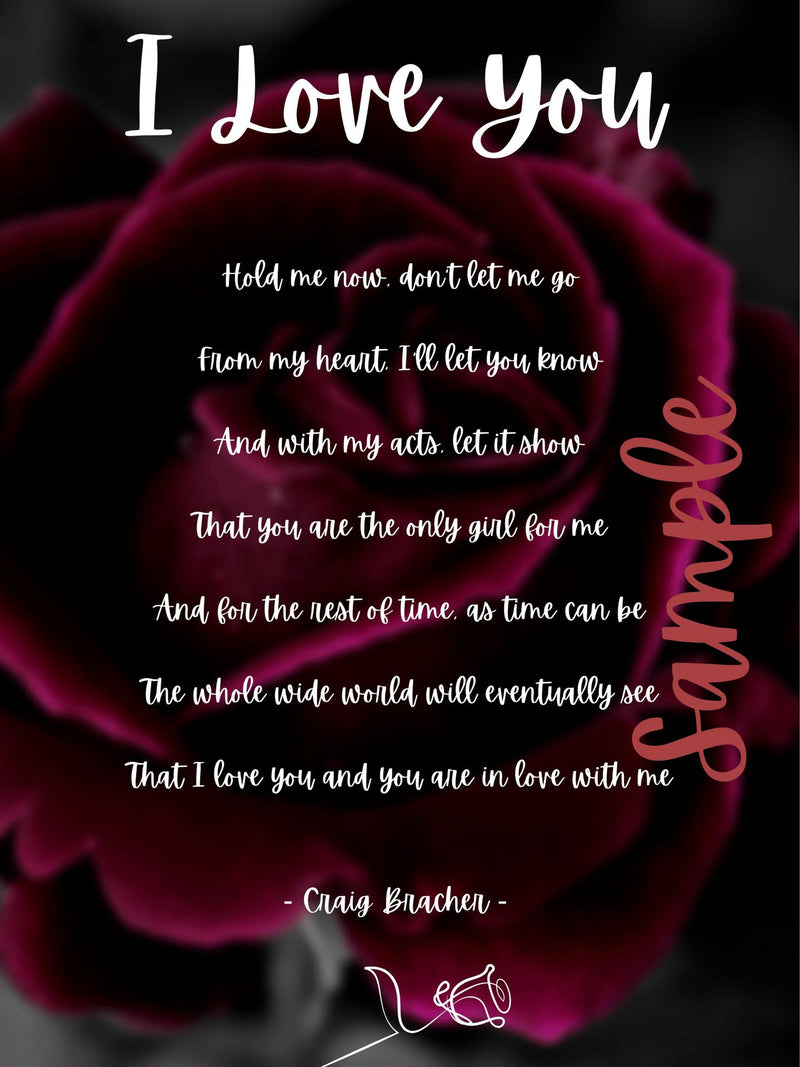 I Love You, Poem Poster, DIGITAL DOWNLOAD Love Romance Flower