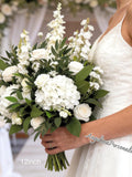 White Hydrangea Rose Wedding Bouquet, Real Touch Bridal Flowers Bouquet