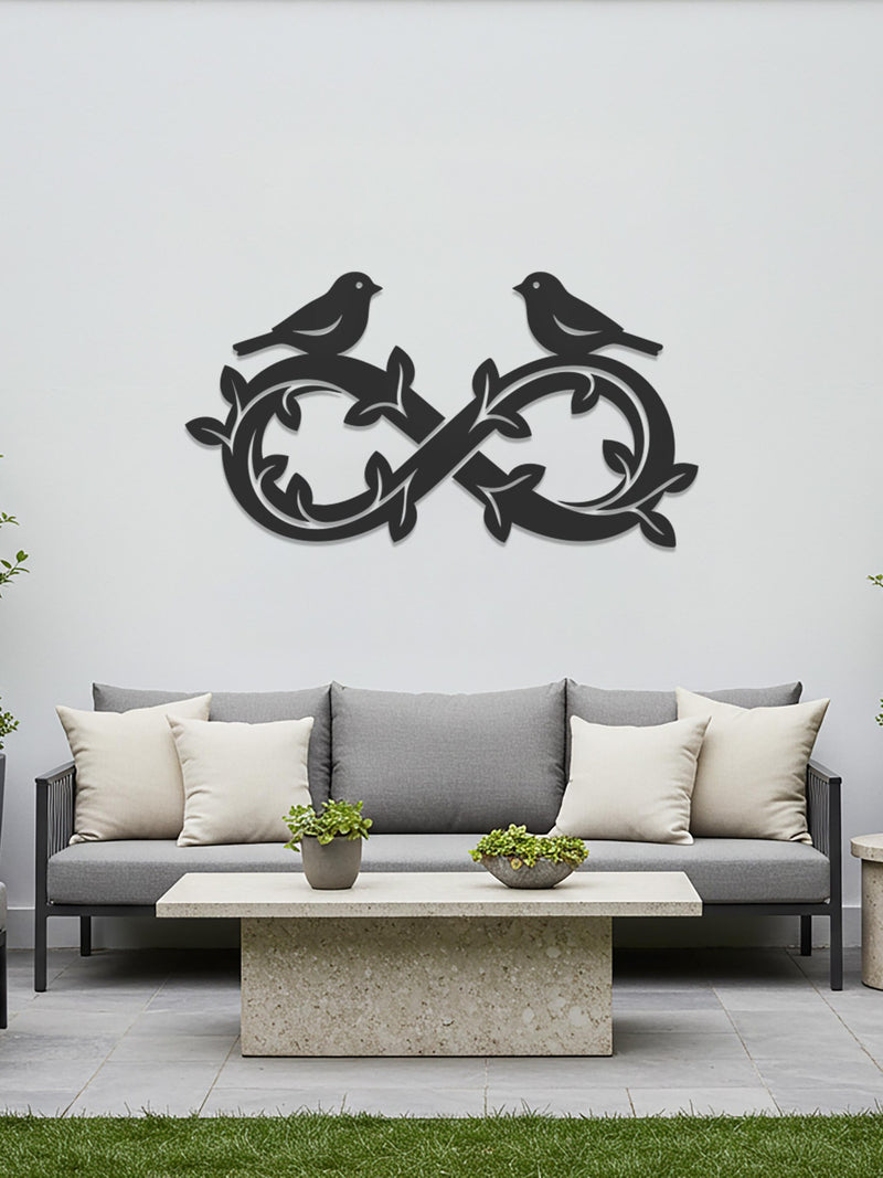 Love Birds Infinity Metal Wall Art, Nature Theme Steel Decor for Living Room, Bedroom, Garden, Minimalist Infinity Symbol Wall Sculpture Love Romance Flower