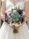 White Plum Calla Rose Succulent Bridal Bridesmaids Bouquets Prom Wedding Flower: Add Corsage Boutonniere Bouquet
