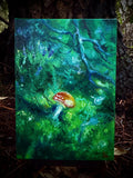 Impressionist fairy glen original oil painting ~ hand painted whimsical fairy orbs amanita mushroom spores faerie woodland meadow artwork flower spore
