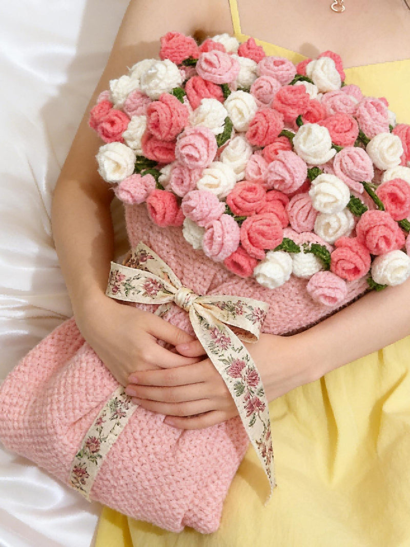 Knitted Rose Bouquet Blanket, Handmade Crochet Bouquet Blanket, Rose Break Blanket, Gifts for Mom,  Birthday/Wedding Gift Bouquet