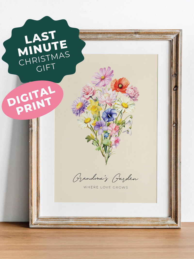 BIRTH FLOWER Family Bouquet Custom Digital Print, Personalized Mother's Day Gift, Mom's Garden, Family Flower Bouquet, Grandma's Garden birthday flower