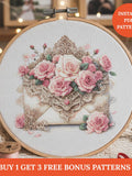 Valentines Day Cross Stitch Pattern PDF Vintage Eternal Roses Romantic Letter Envelop with Love Download punto de cruz, point de croix Love Romance Flower